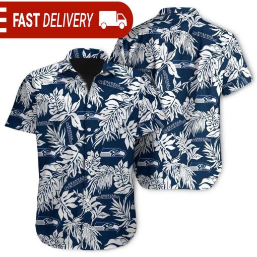 Tropical Leafs Seattle Seahawks NFL Button Up Hawaiian Shirt - available at - sportfansshop.com