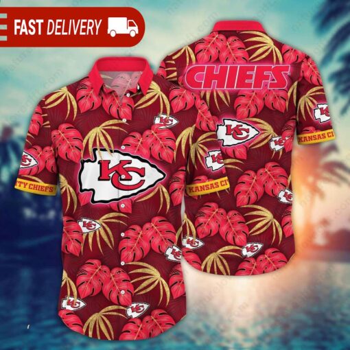 Tropical Leaves Kansas City Chiefs NFL Hawaiian Shirt - available at - sportfansshop.com