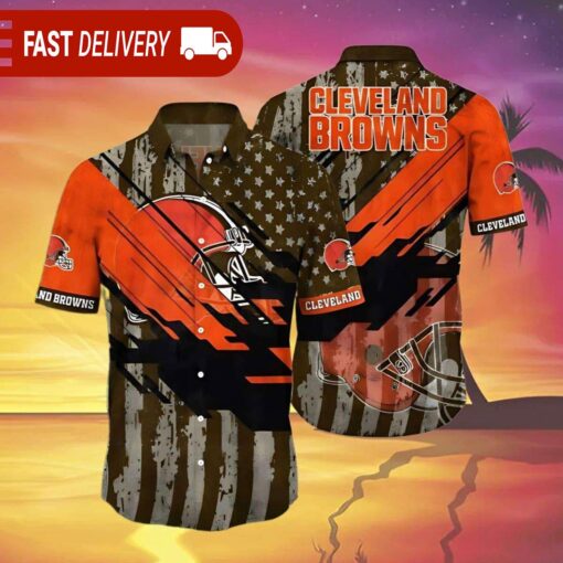 Vintage Cleveland Brown American Flag NFL Hawaiian Shirt - available at - sportfansshop.com