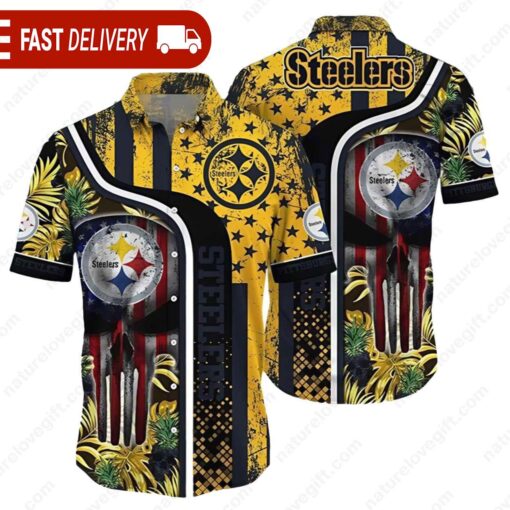 Vintage Pittsburgh Steelers American Flag NFL Hawaiian Shirt - available at - sportfansshop.com