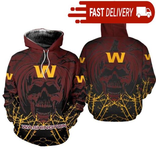 Washington Football Team Pumpkin Skull 3D Halloween Hoodie Best NFL Gifts for Fans - available at - sportfansshop.com