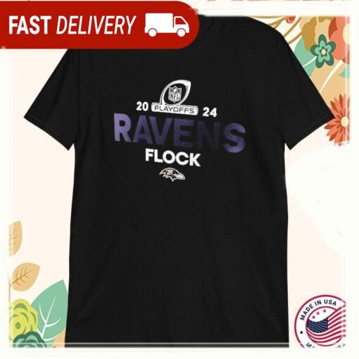 Baltimore Ravens Flock 2024 NFL Playoffs T-Shirts - available at - sportfansshop.com