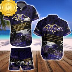 Baltimore Ravens Team NFL Hawaiian Shirt And Beach Short - available at - sportfansshop.com