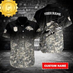 Custom Name NFL Baltimore Ravens Camo Aloha Hawaiian Shirt - available at - sportfansshop.com