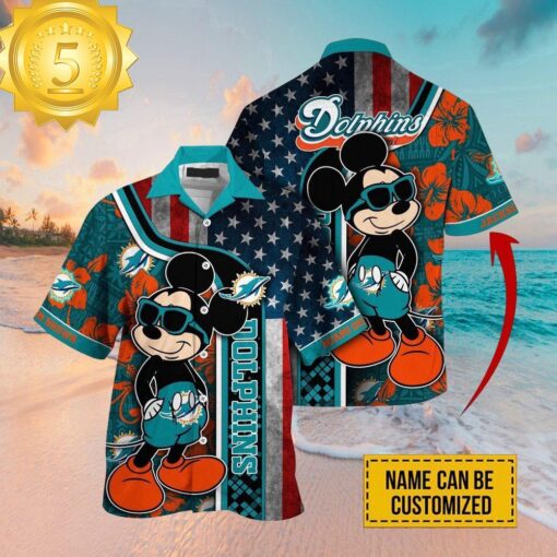 Custom Name NFL Miami Dolphins Mickey Mouse Tropical Hawaiian Shirt - available at - sportfansshop.com