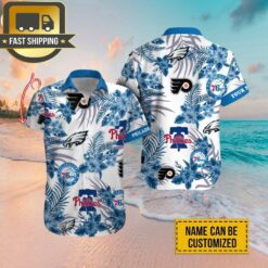 Custom Name Philadelphia Eagles Philadelphia Phillies Philadelphia 76ers Hawaiian Shirt - available at - sportfansshop.com