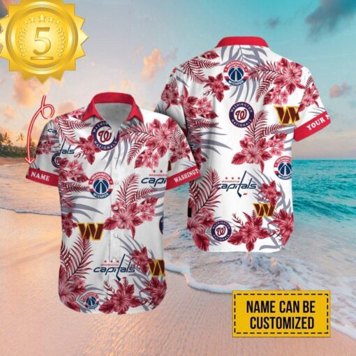 Custom Name Washington Commanders Washington Nationals Washington Wizards Washington Capitals Hawaiian Shirt - available at - sportfansshop.com