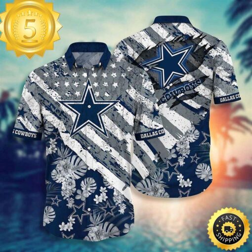 Dallas Cowboys NFL Floral Print American Flag Beach Shirt Short Style Hot Trending Summer Hawaiian Shirt - available at - sportfansshop.com