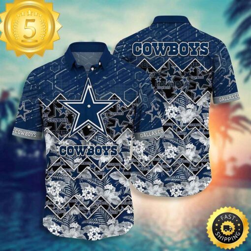 Dallas Cowboys NFL Graphic Tropical Pattern 3D Printed Beach Shirt Summer Best Gift For Fan Hawaiian Shirt - available at - sportfansshop.com