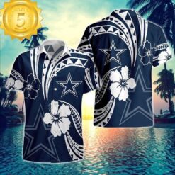 Dallas Cowboys NFL Porclay Unisex Hawaiian Shirt Tshirt Polynesian Design Tribal Tattoo Hawaiian Shirt - available at - sportfansshop.com