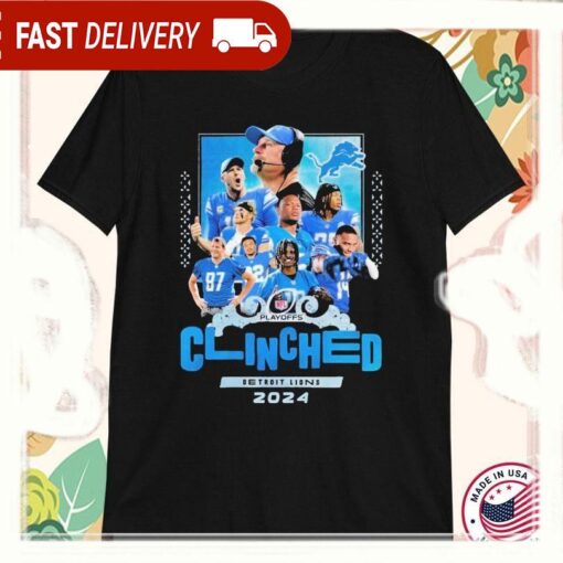 Detroit Lions Clinched Playoffs NFL 2024 T-Shirts - available at - sportfansshop.com