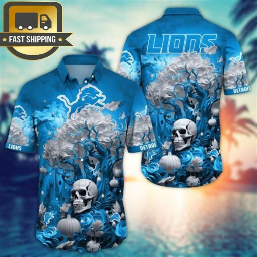 Detroit Lions Halloween Skull Pumpkin – NFL Hawaiian Shirt - available at - sportfansshop.com