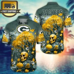 Green Bay Packers Halloween Skull Pumpkin – NFL Hawaiian Shirt - available at - sportfansshop.com