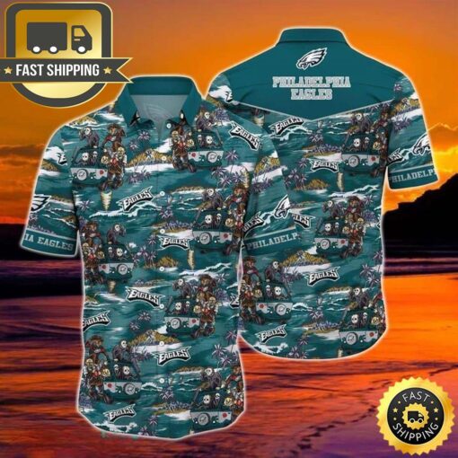 Halloween Characters NFL Philadelphia Eagles Hawaiian Shirt Gift For Football Fans - available at - sportfansshop.com