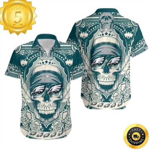 Horror Skull With NFL Philadelphia Eagles Hawaiian Shirt - available at - sportfansshop.com