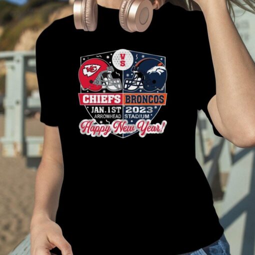 Kansas City Chiefs Vs Denver Broncos Jan 1st 2023 Arrowhead Stadium Happy New Year Unisex Basic T-shirt - available at - sportfansshop.com