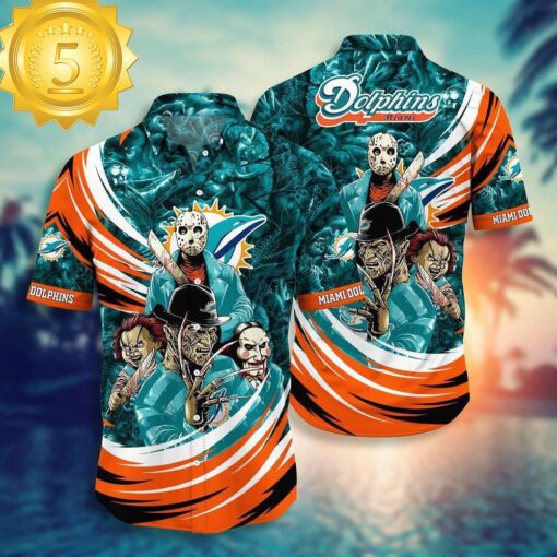 Miami Dolphins NFL Halloween Horror Movies Hawaiian Shirts - available at - sportfansshop.com