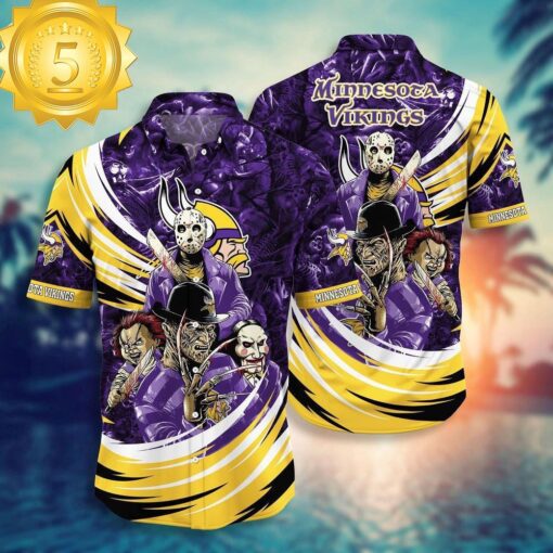 Minnesota Vikings NFL Halloween Horror Movies Hawaiian Shirts - available at - sportfansshop.com