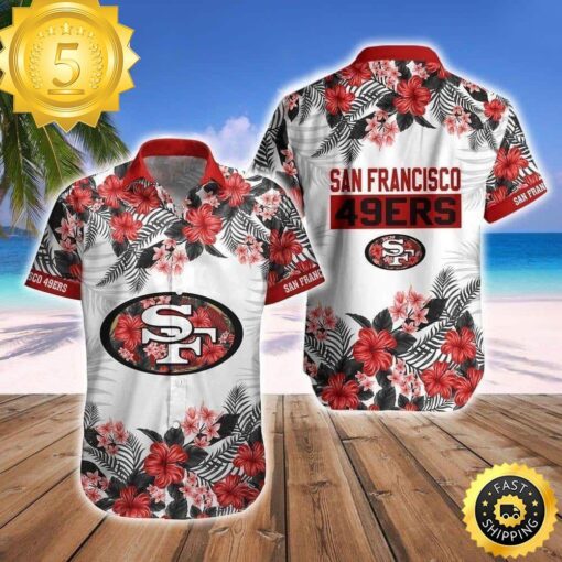 NFL San Francisco 49ers Hawaiian Shirt Hibiscus Flower Pattern - available at - sportfansshop.com