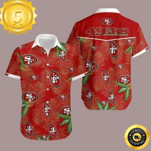 NFL San Francisco 49ers Hawaiian Shirt Palm Leaves Pattern All Over Print - available at - sportfansshop.com