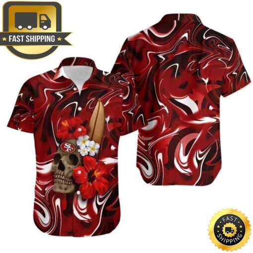 NFL San Francisco 49ers Hawaiian Shirt Skull And Hibiscus Flower - available at - sportfansshop.com