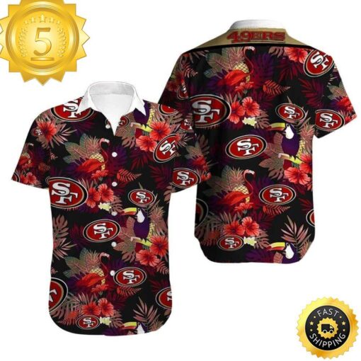 NFL San Francisco 49ers Hawaiian Shirt Tropical Pattern - available at - sportfansshop.com