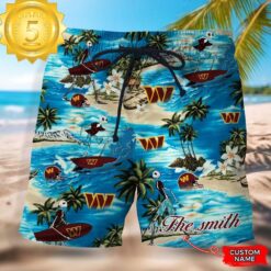 NFL Washington Commanders Custom Name Hawaiian Short - available at - sportfansshop.com