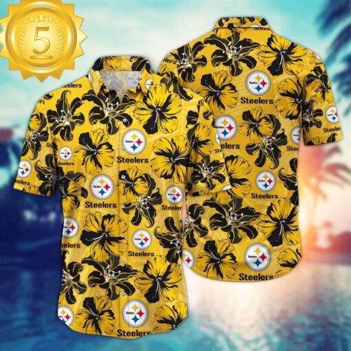 Pittsburgh Steelers Nfl Floral Button Hawaiian Shirt - available at - sportfansshop.com