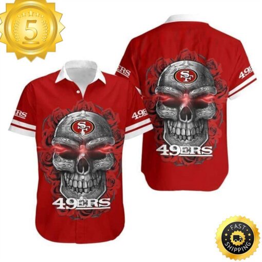 Red Aloha Sugar Skull NFL San Francisco 49ers Hawaiian Shirt - available at - sportfansshop.com