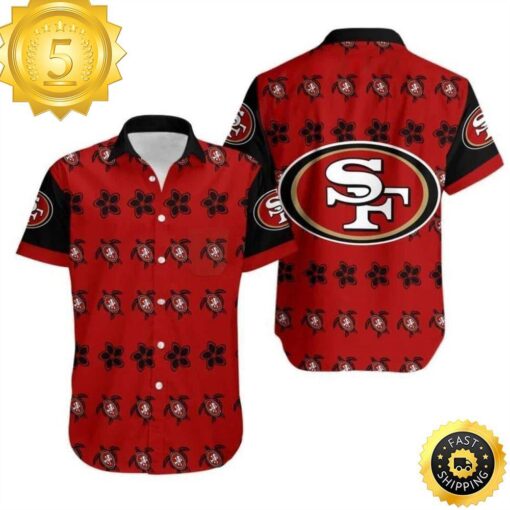 San Francisco 49ers NFL Hawaiian Shirt Turtle And Flower Pattern - available at - sportfansshop.com