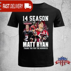 Season 2008-2024 NFL Atlanta Falcons Matt Ryan Thank You For The Memories Unisex T-Shirt - available at - sportfansshop.com