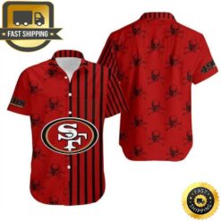 Stripes And Skull NFL San Francisco 49ers Hawaiian Shirt - available at - sportfansshop.com